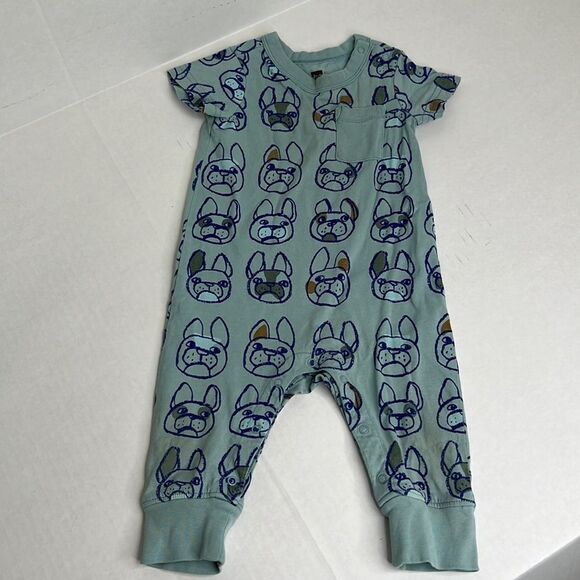 Tea Collection short sleeve blue one piece French Bulldog Print size 6-9 month - Picture 1 of 9